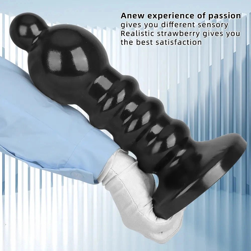 Black ribbed bead anal dildo, photo 3