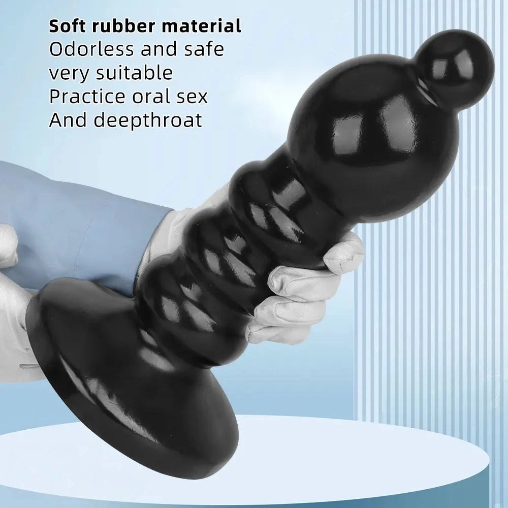 Black ribbed bead anal dildo, photo 6