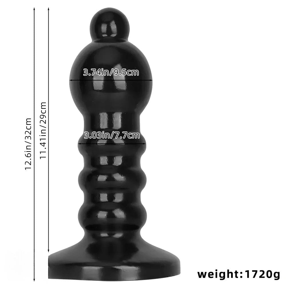 Black ribbed bead anal dildo, photo 8