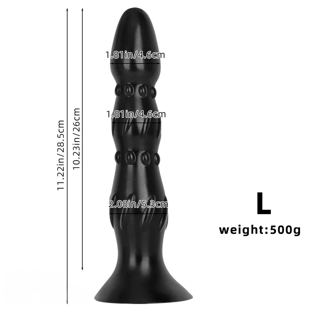 Black ribbed beaded PVC anal probe, photo 11