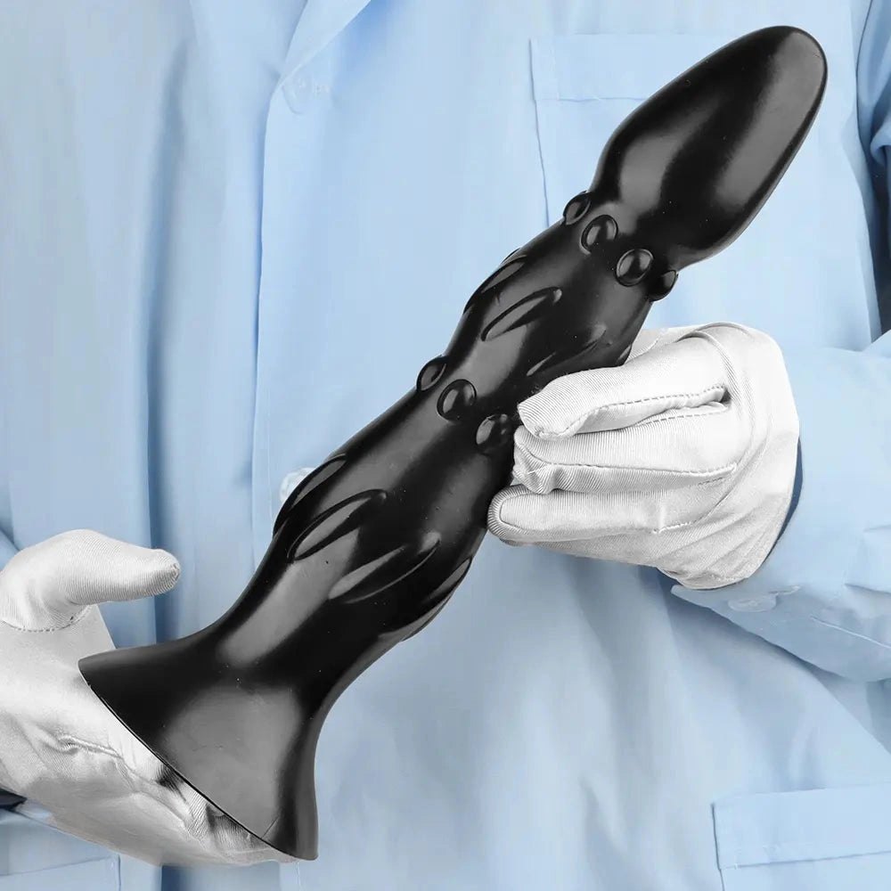 Black ribbed beaded PVC anal probe, photo 14
