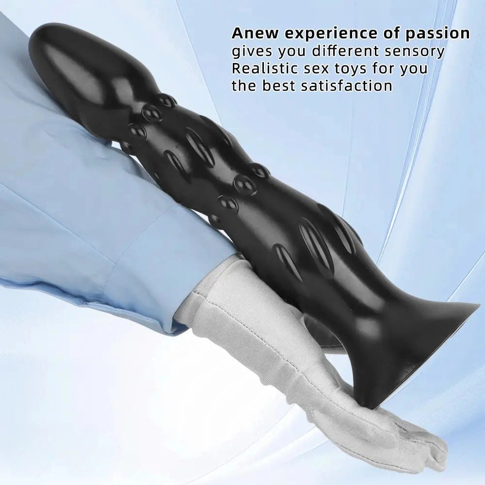 Black ribbed beaded PVC anal probe, photo 4