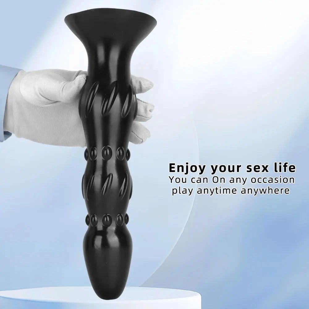 Black ribbed beaded PVC anal probe, photo 5