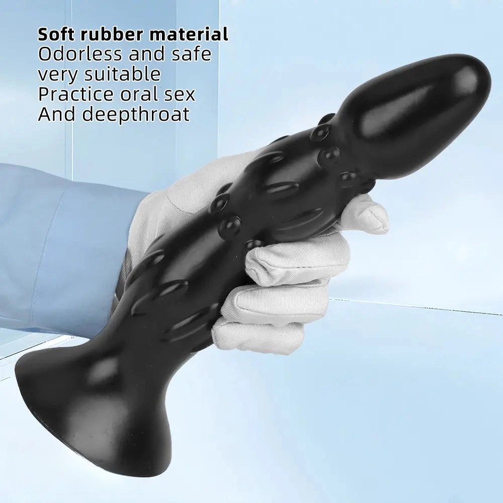 Black ribbed beaded PVC anal probe, photo 7