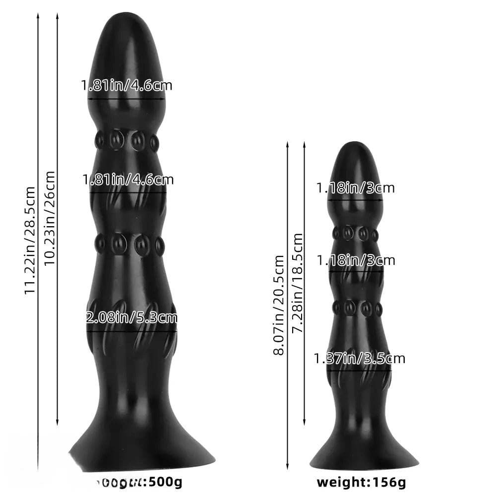 Black ribbed beaded PVC anal probe, photo 9