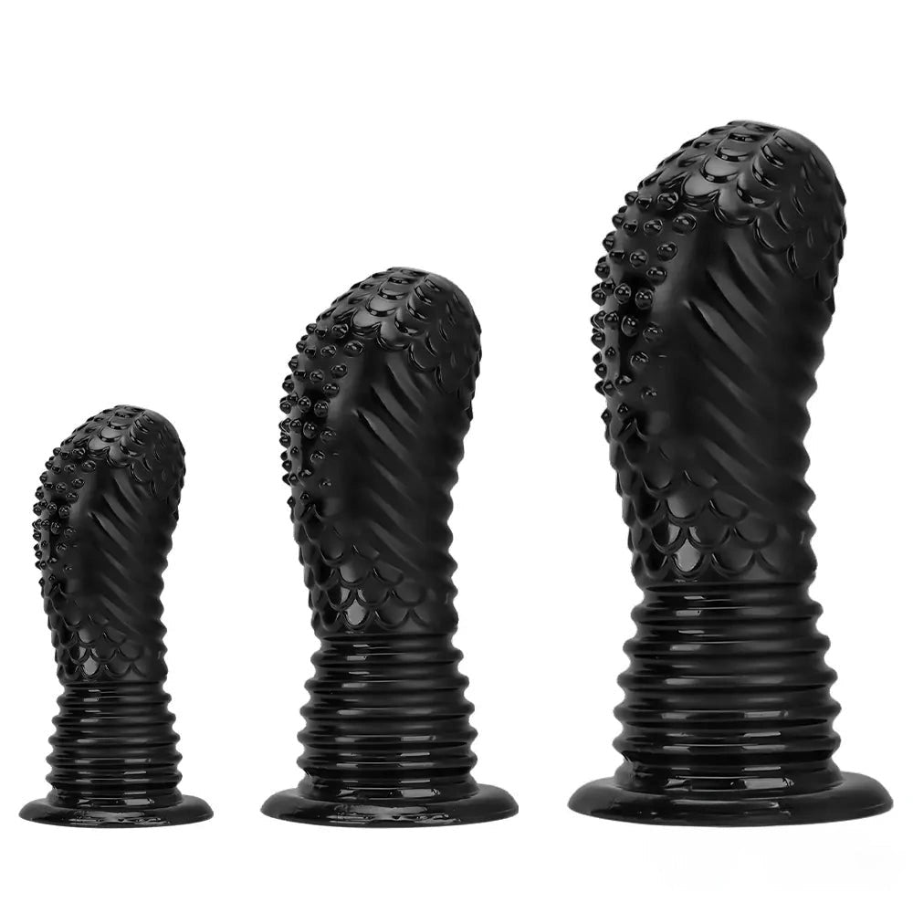 Black ribbed pvc fantasy dildo, photo 1