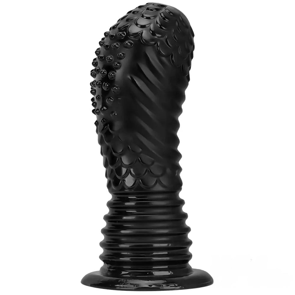 Black ribbed pvc fantasy dildo, photo 13