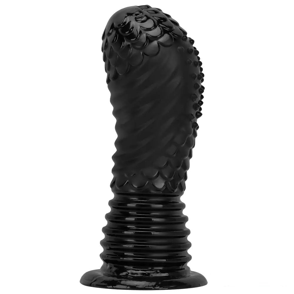 Black ribbed pvc fantasy dildo, photo 15