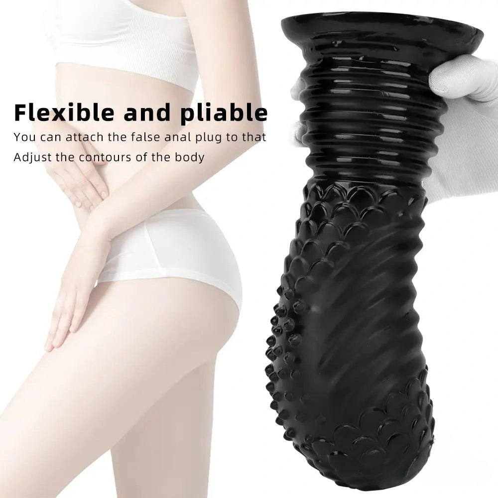 Black ribbed pvc fantasy dildo, photo 2