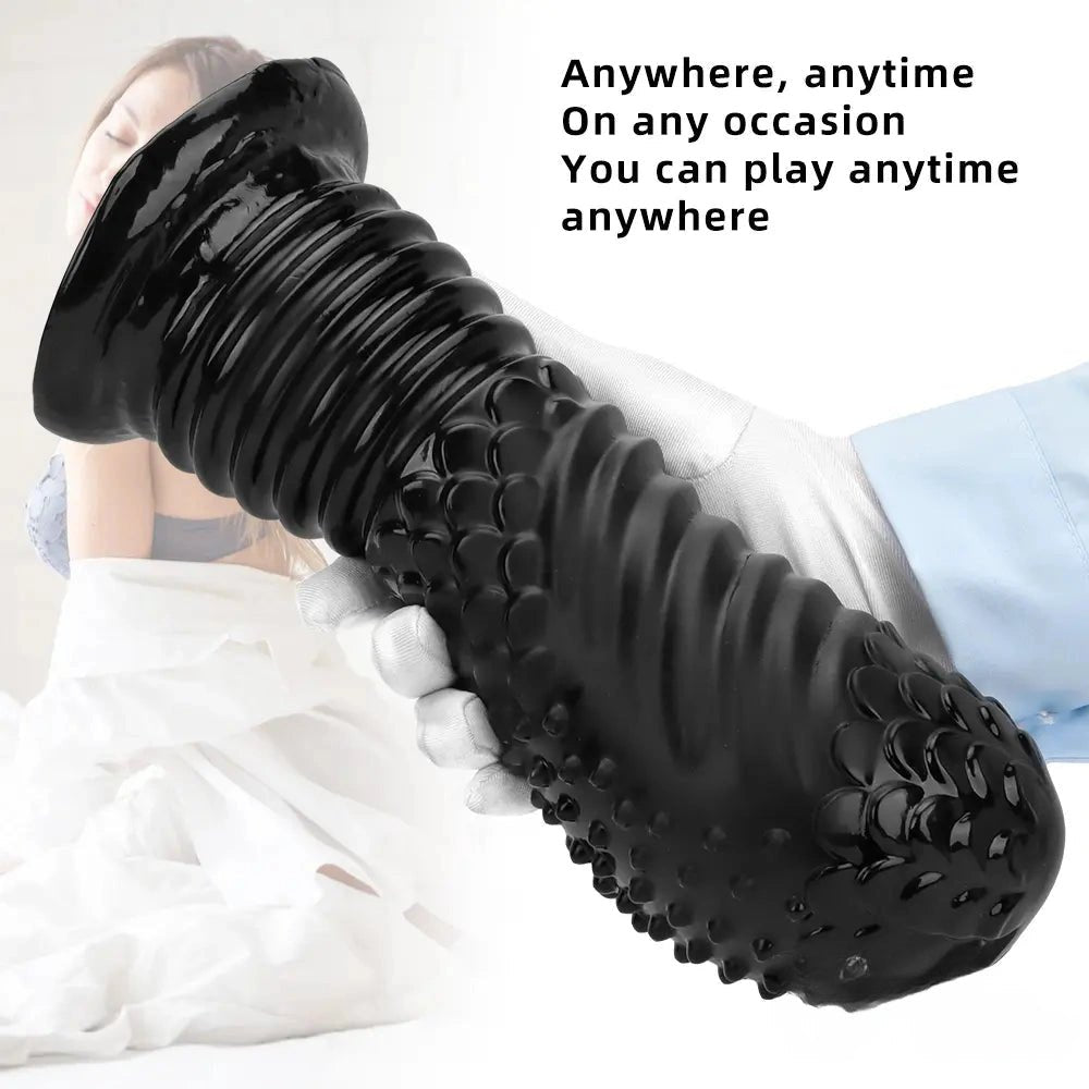 Black ribbed pvc fantasy dildo, photo 3