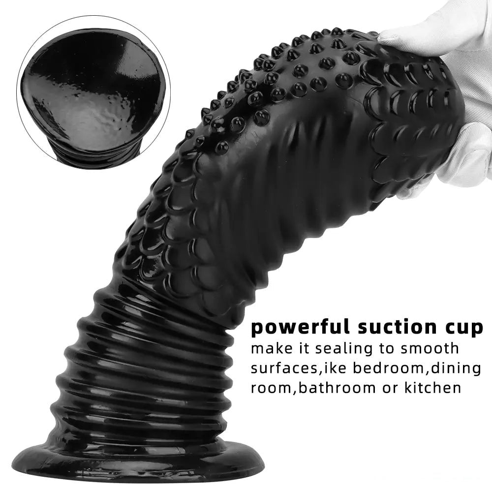 Black ribbed pvc fantasy dildo, photo 4