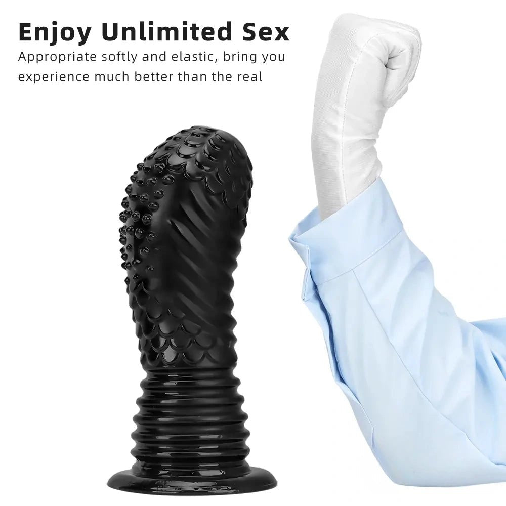 Black ribbed pvc fantasy dildo, photo 5