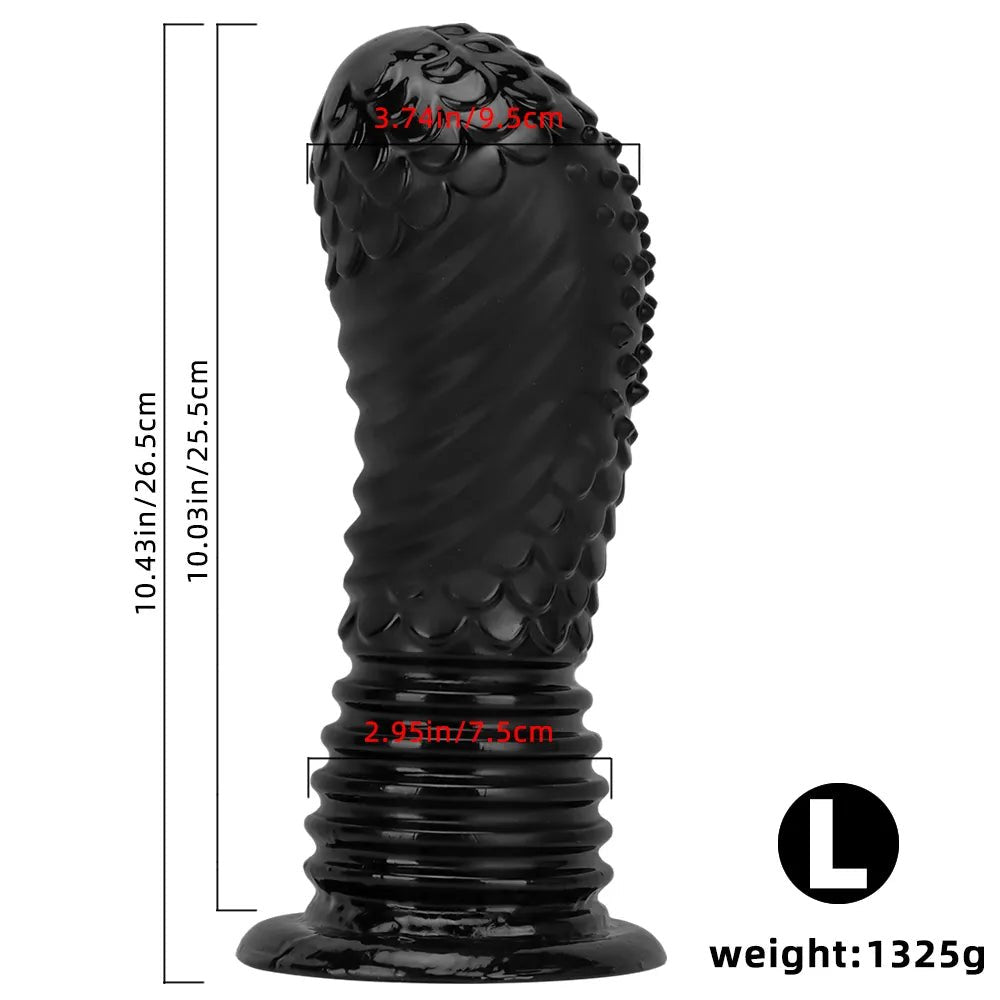 Black ribbed pvc fantasy dildo, photo 9