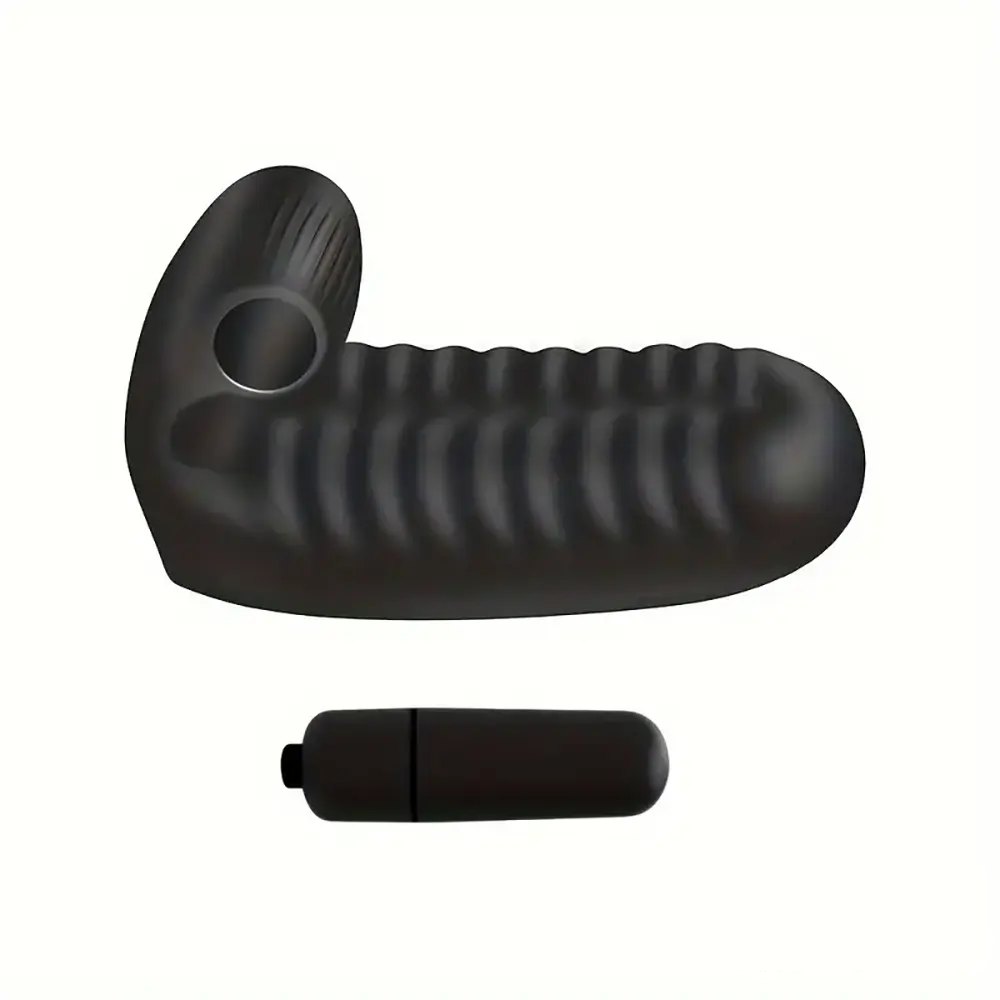 Black ribbed finger vibrator sleeve, photo 1
