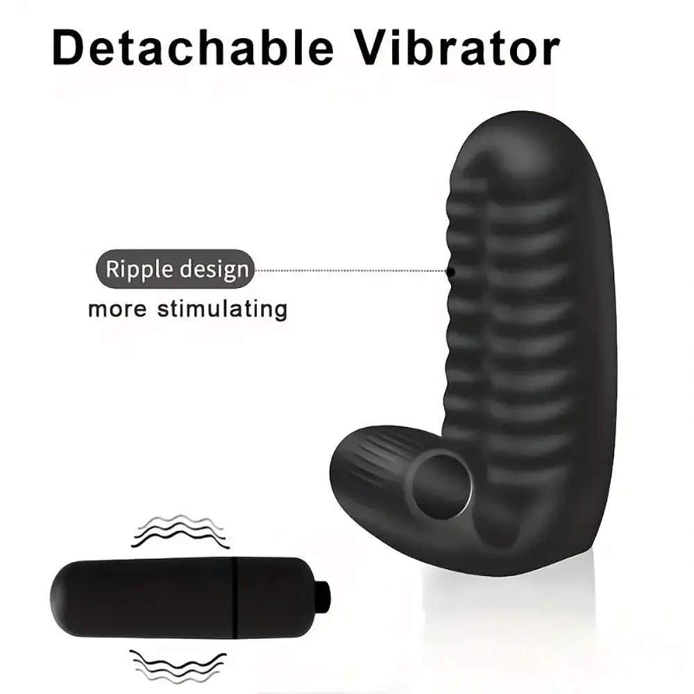Black ribbed finger vibrator sleeve, photo 6
