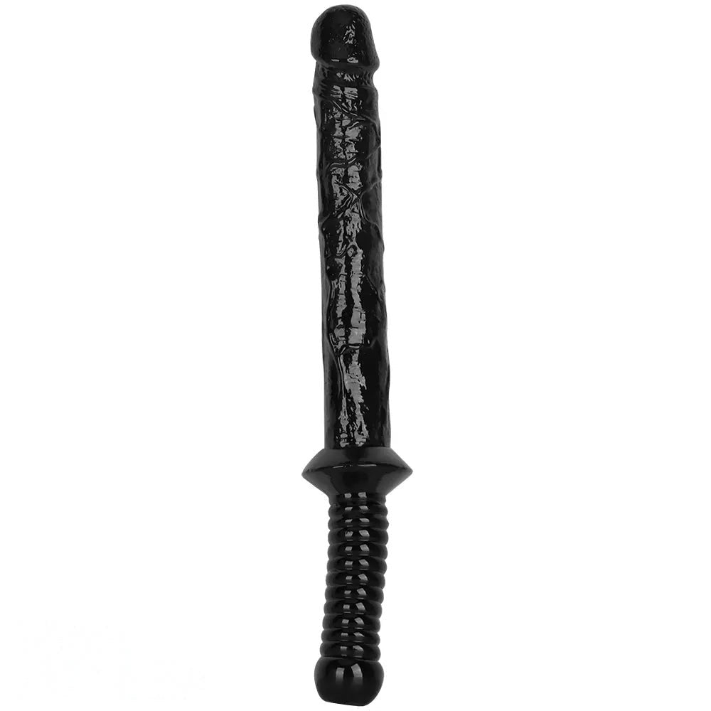 Black ribbed-handle realistic dildo, photo 1