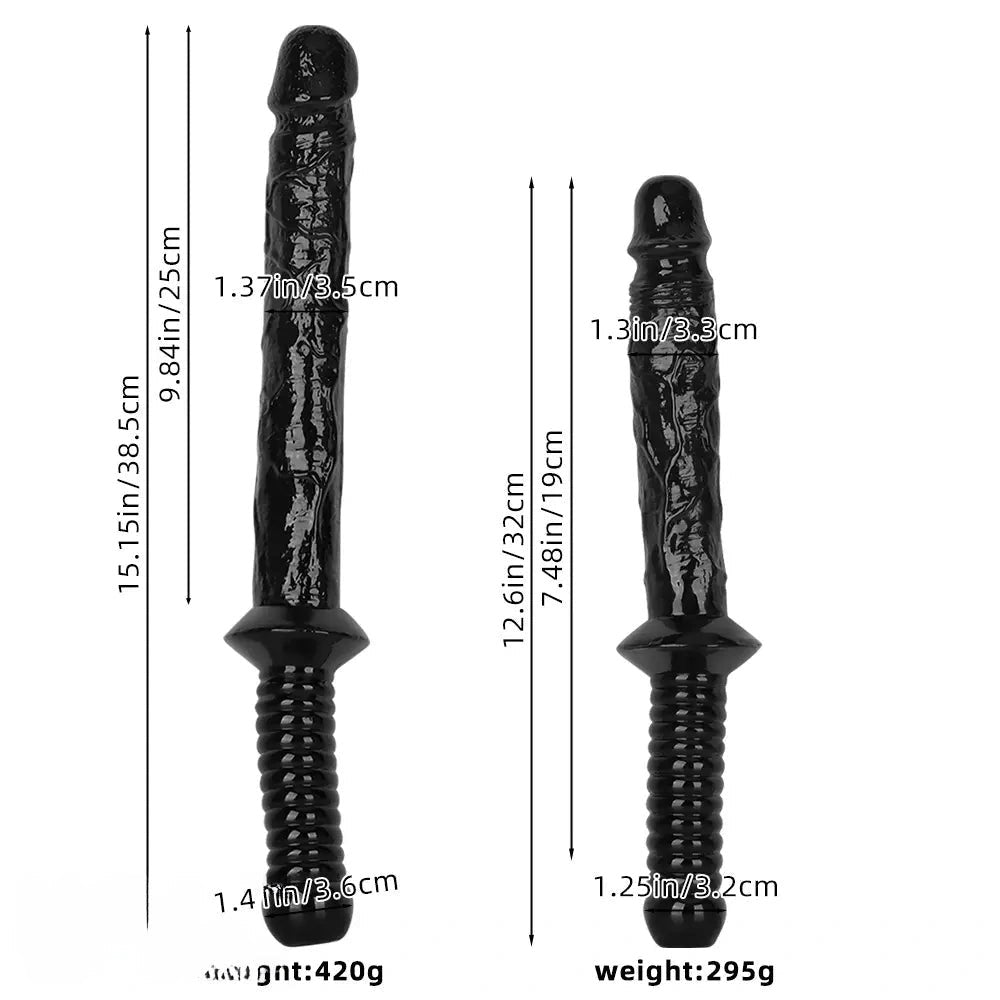 Black ribbed-handle realistic dildo, photo 10