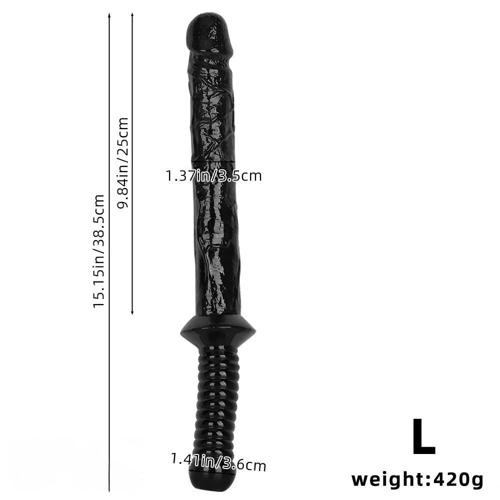 Black ribbed-handle realistic dildo, photo 11