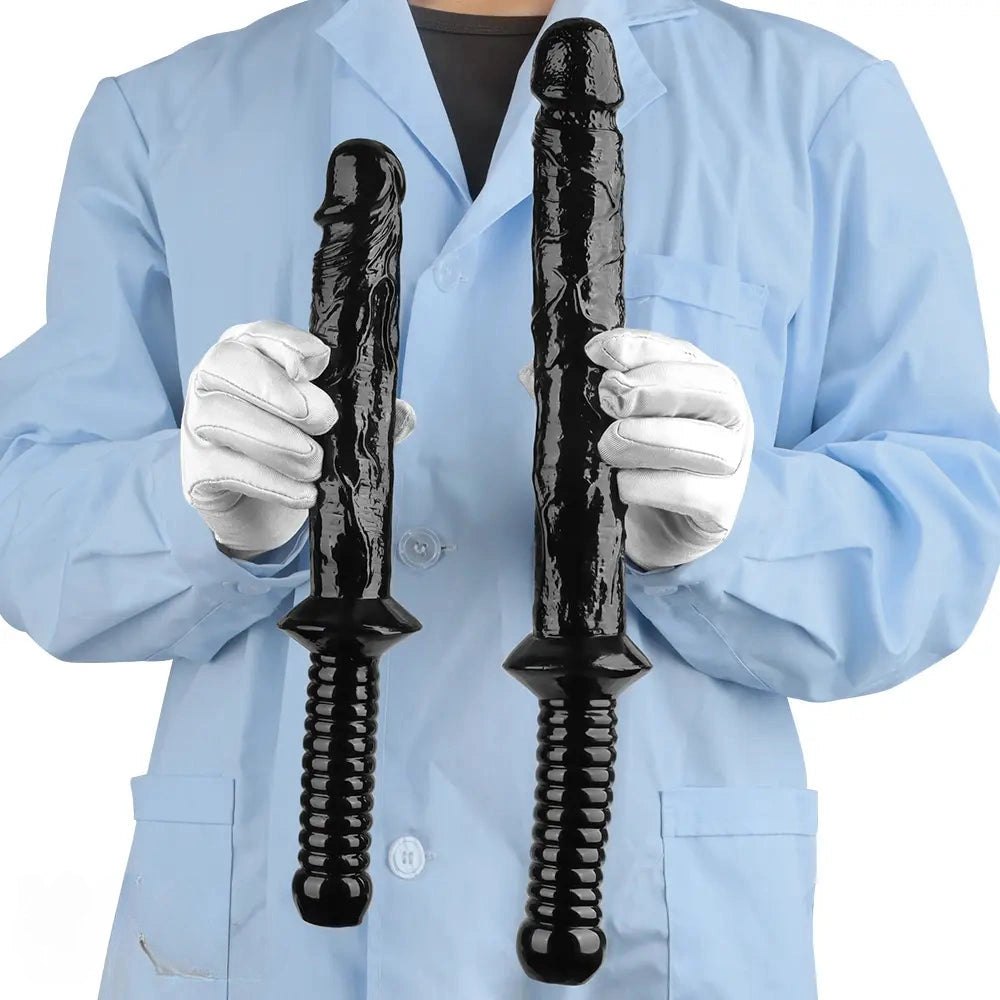 Black ribbed-handle realistic dildo, photo 12