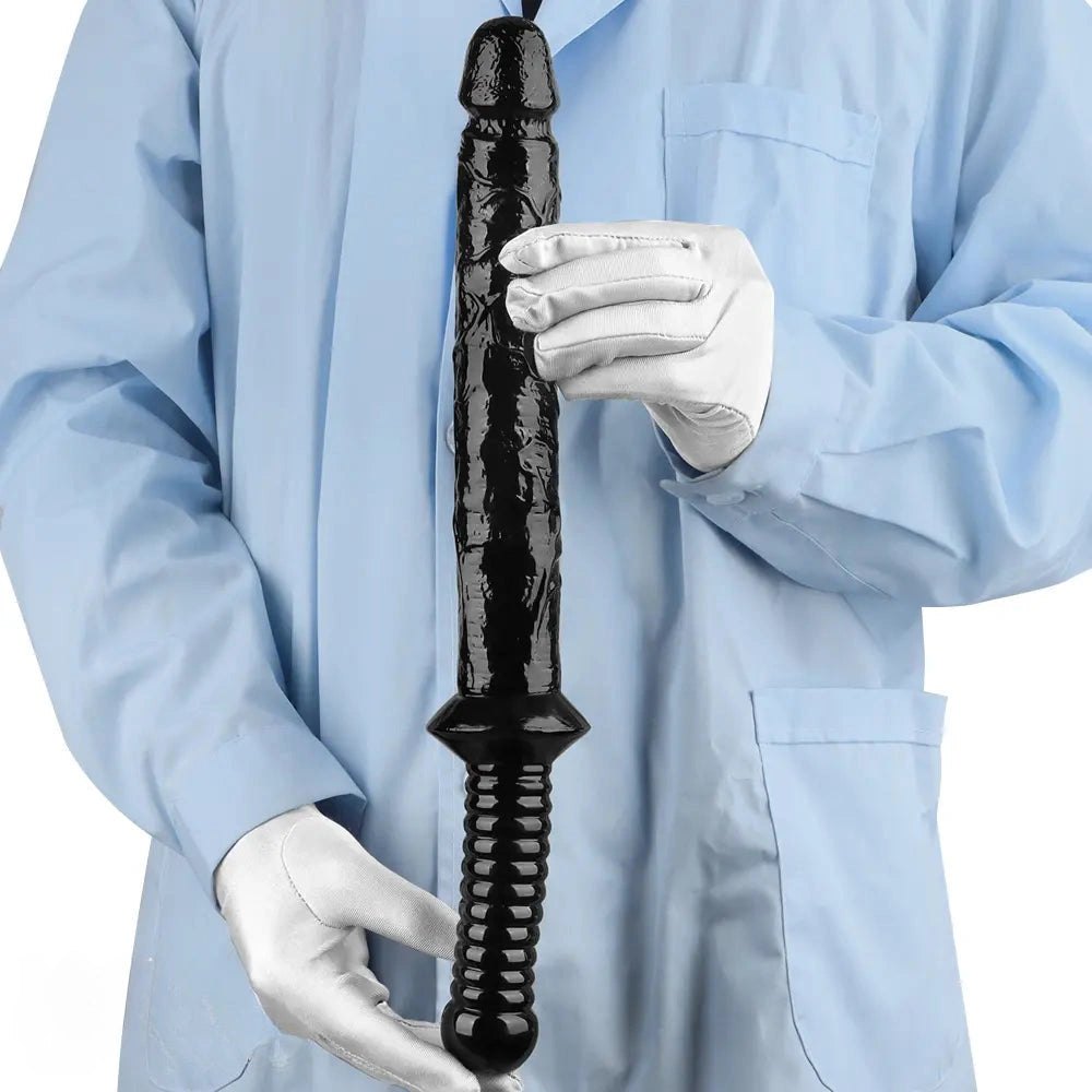 Black ribbed-handle realistic dildo, photo 13