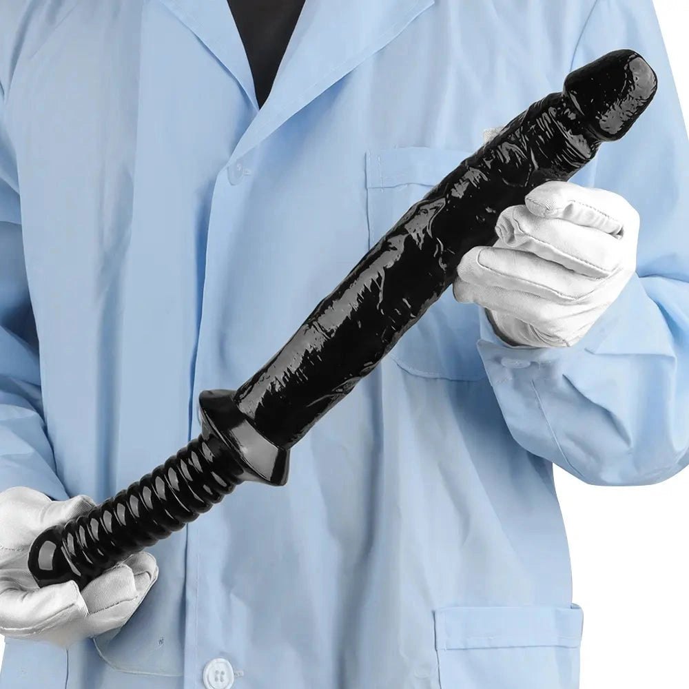Black ribbed-handle realistic dildo, photo 14