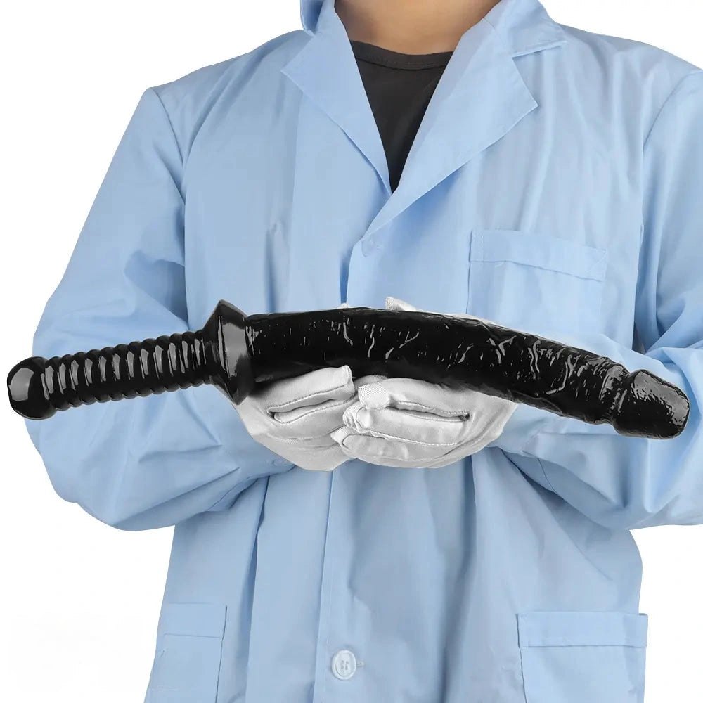 Black ribbed-handle realistic dildo, photo 15