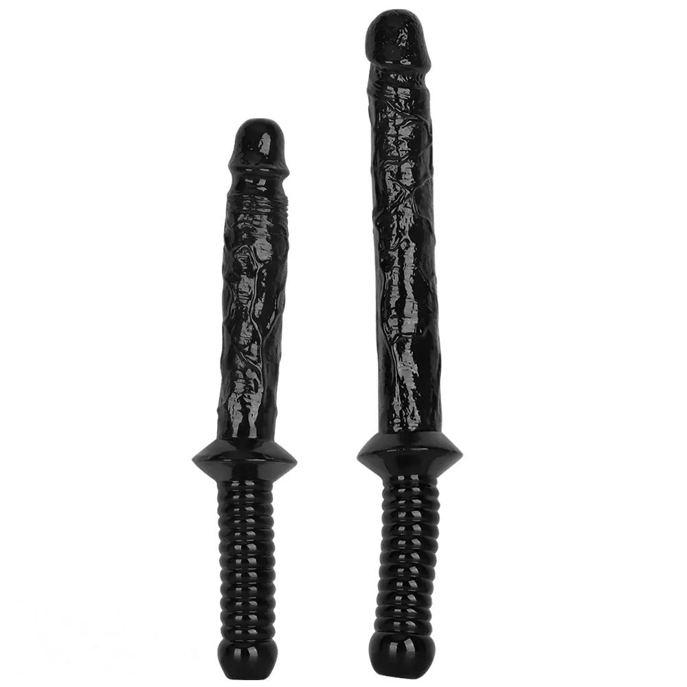 Black ribbed-handle realistic dildo, photo 2