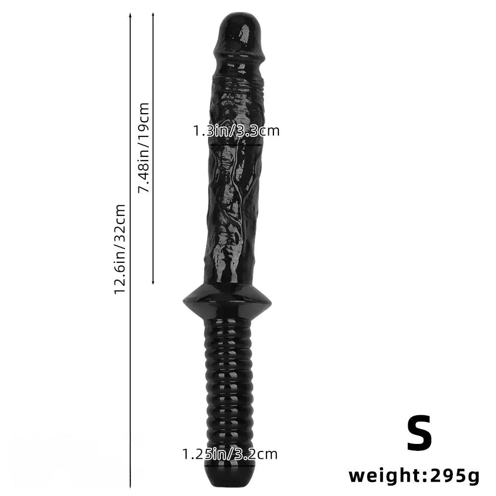 Black ribbed-handle realistic dildo, photo 3