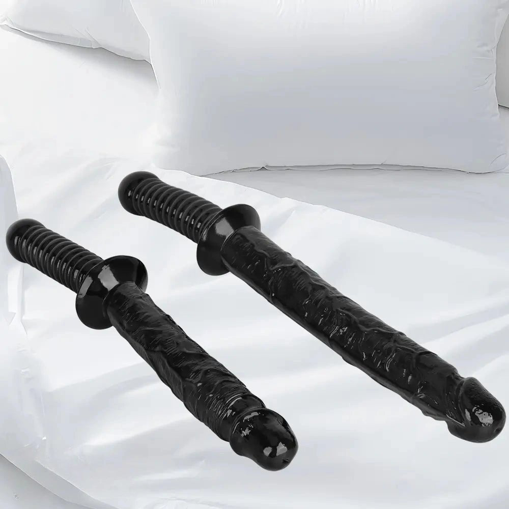 Black ribbed-handle realistic dildo, photo 4