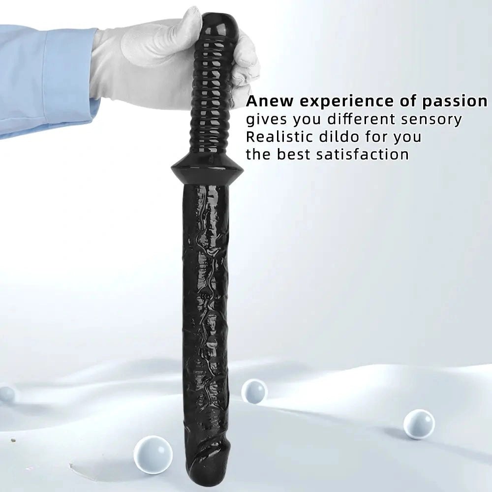 Black ribbed-handle realistic dildo, photo 5
