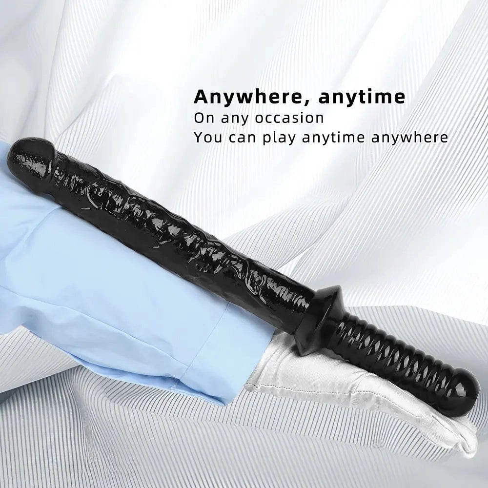 Black ribbed-handle realistic dildo, photo 6