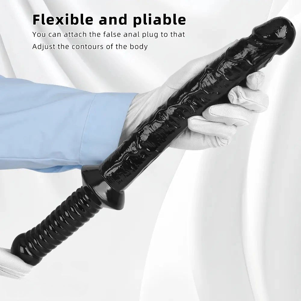 Black ribbed-handle realistic dildo, photo 7