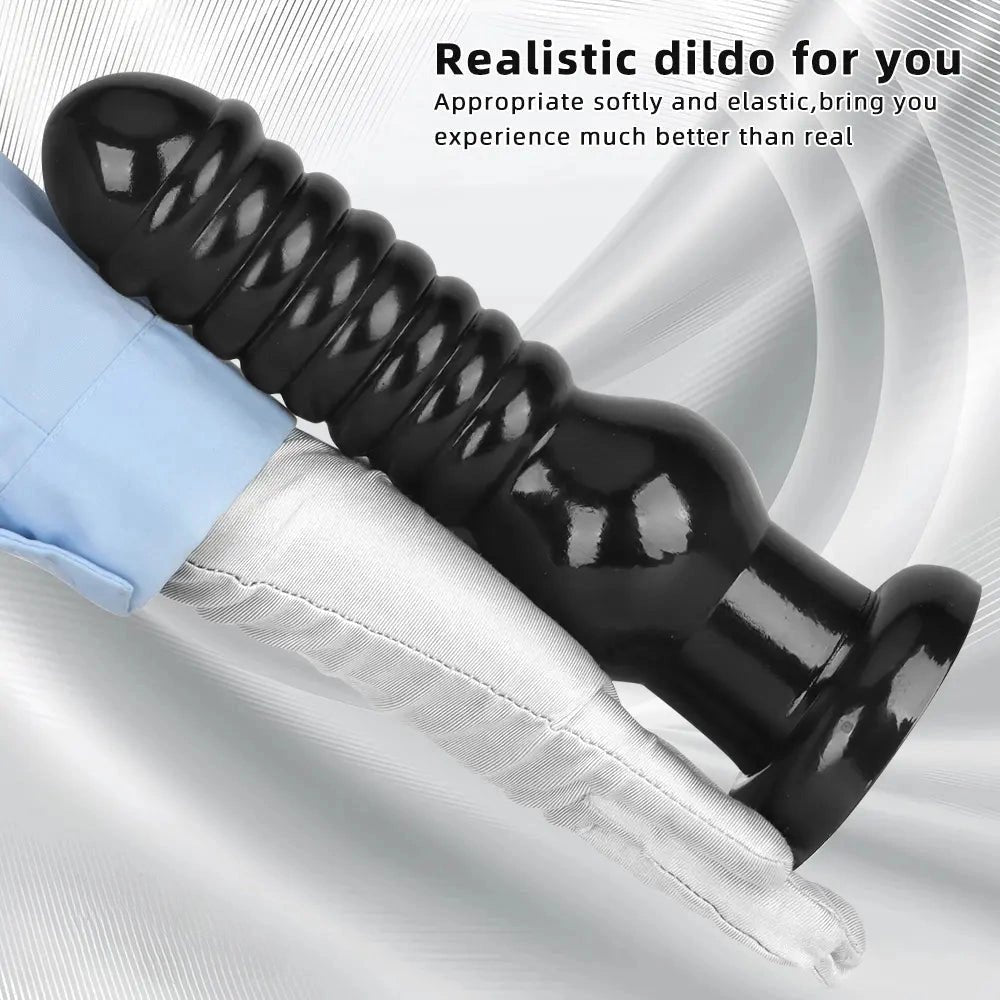 Black ribbed knot fantasy dildo, photo 4