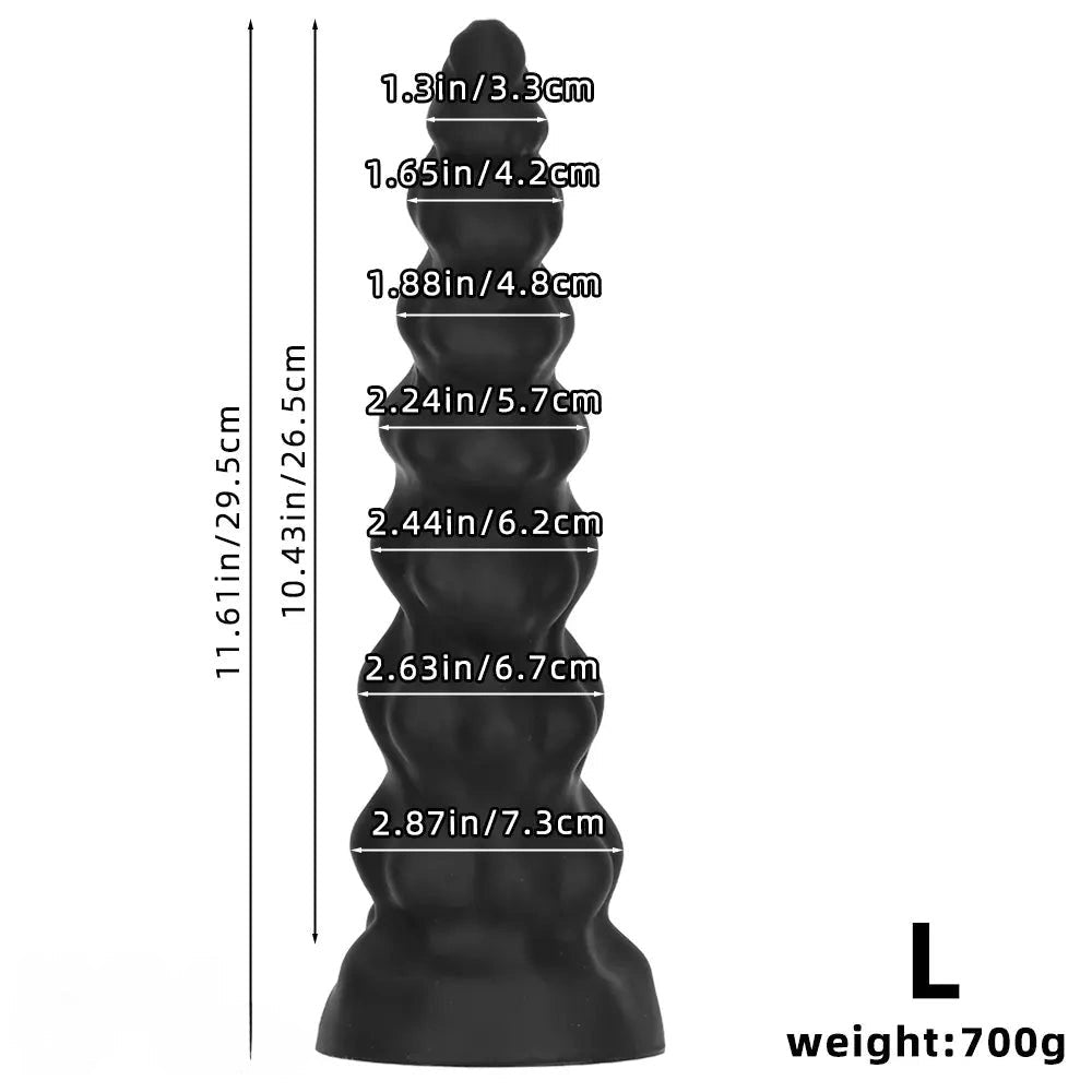 Black ribbed silicone large dildo, photo 12