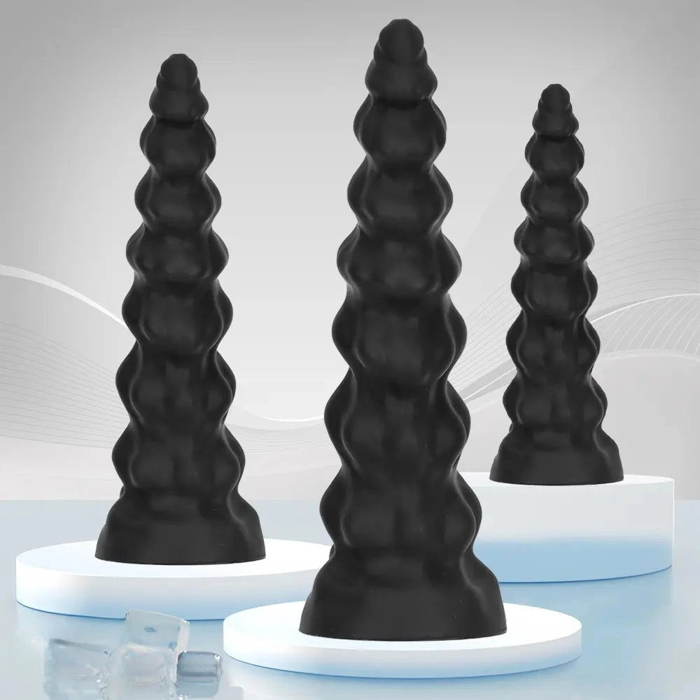 Black ribbed silicone large dildo, photo 3