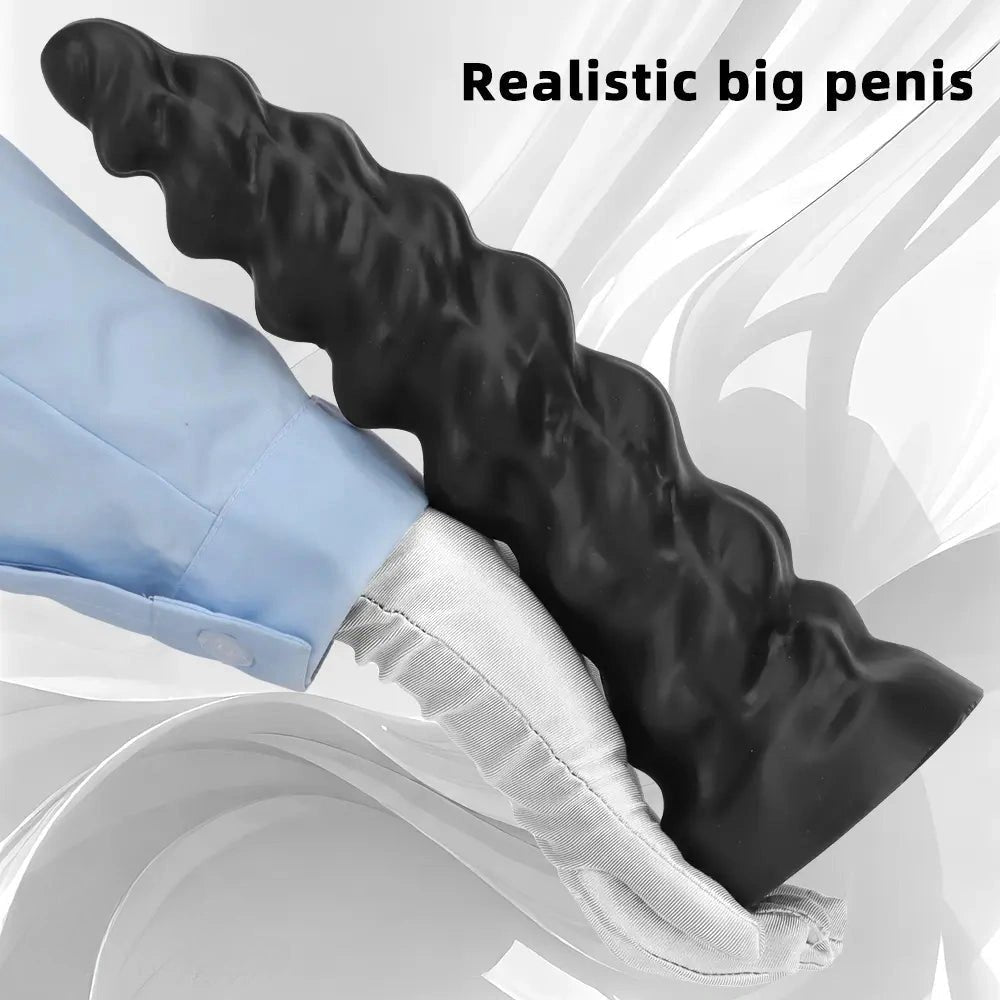 Black ribbed silicone large dildo, photo 4