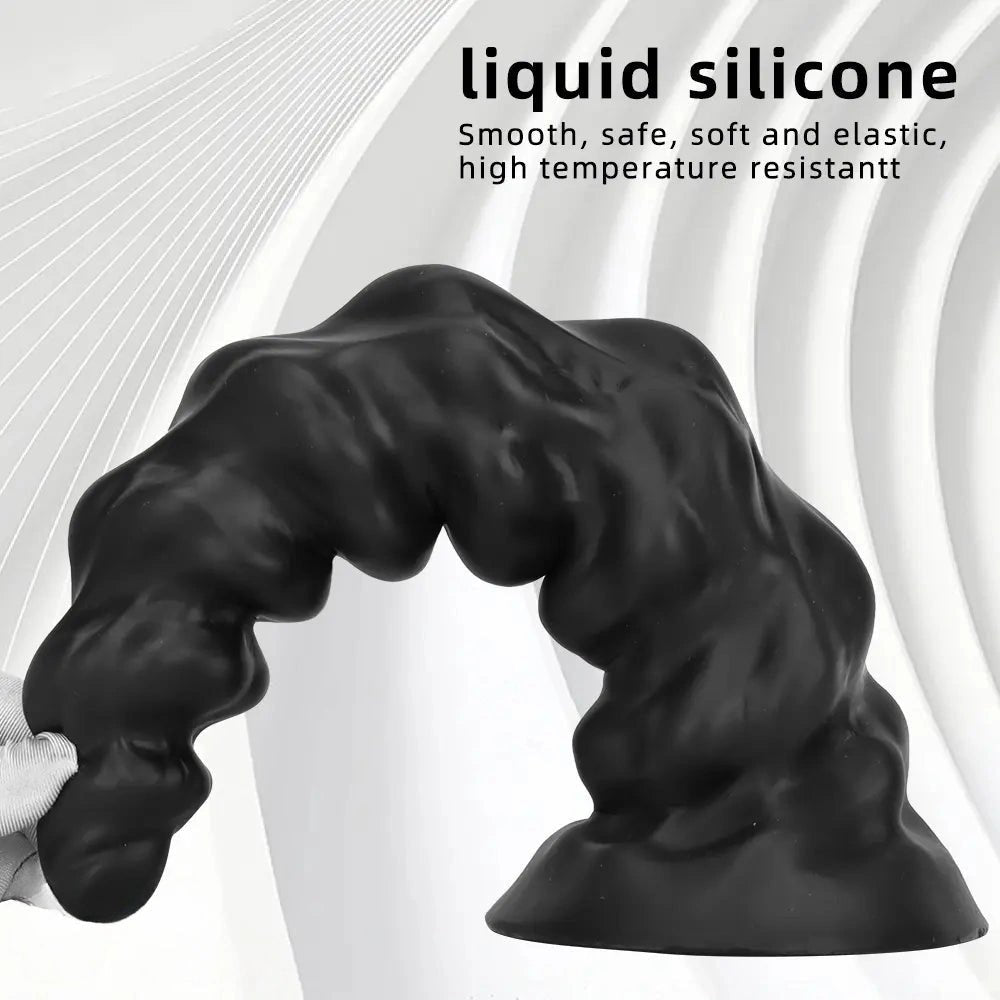 Black ribbed silicone large dildo, photo 6