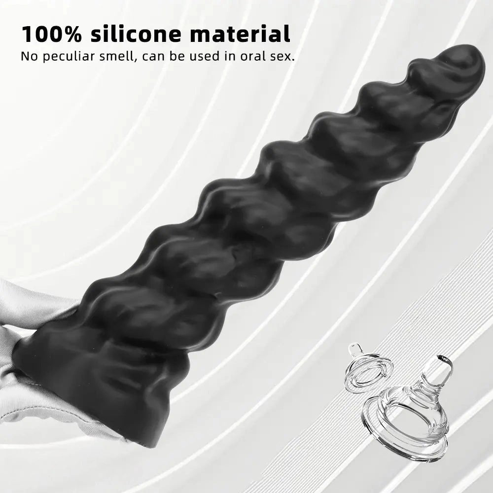 Black ribbed silicone large dildo, photo 7