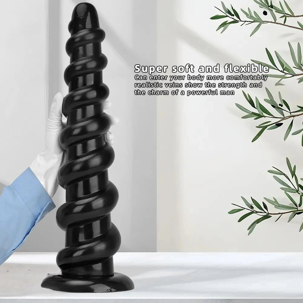 Black ribbed pvc thick dildo, photo 4