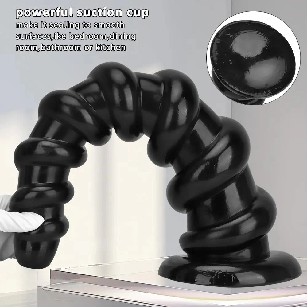 Black ribbed pvc thick dildo, photo 5