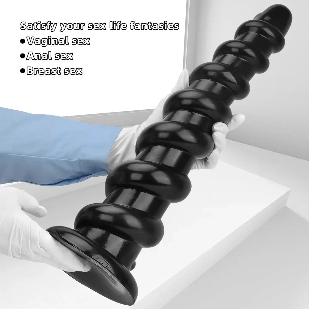 Black ribbed pvc thick dildo, photo 6