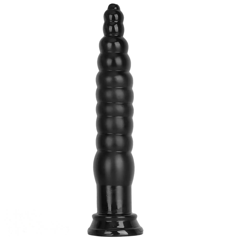 Black ribbed pvc anal plug, photo 1