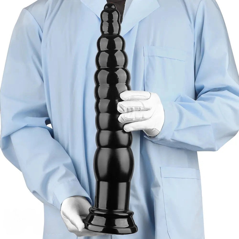 Black ribbed pvc anal plug, photo 13