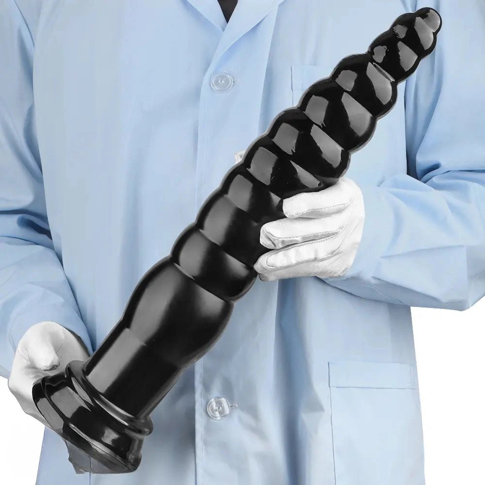 Black ribbed pvc anal plug, photo 14