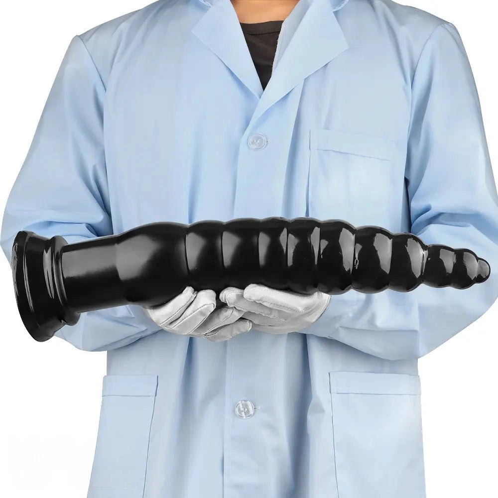 Black ribbed pvc anal plug, photo 15