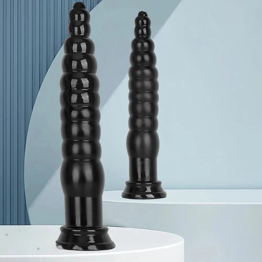 Black ribbed pvc anal plug, photo 4