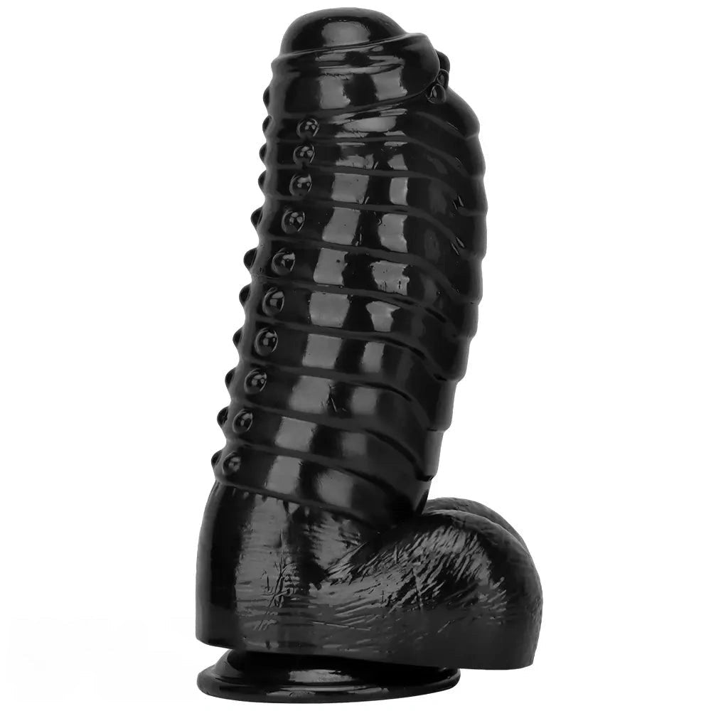Black ribbed pvc giant dildo, photo 1