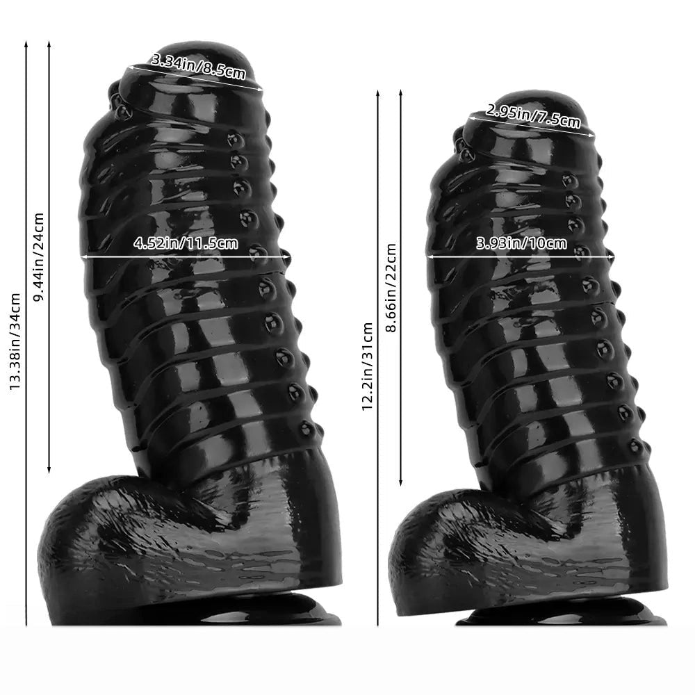 Black ribbed pvc giant dildo, photo 11