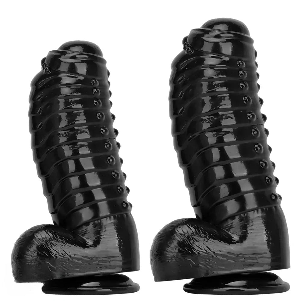 Black ribbed pvc giant dildo, photo 12
