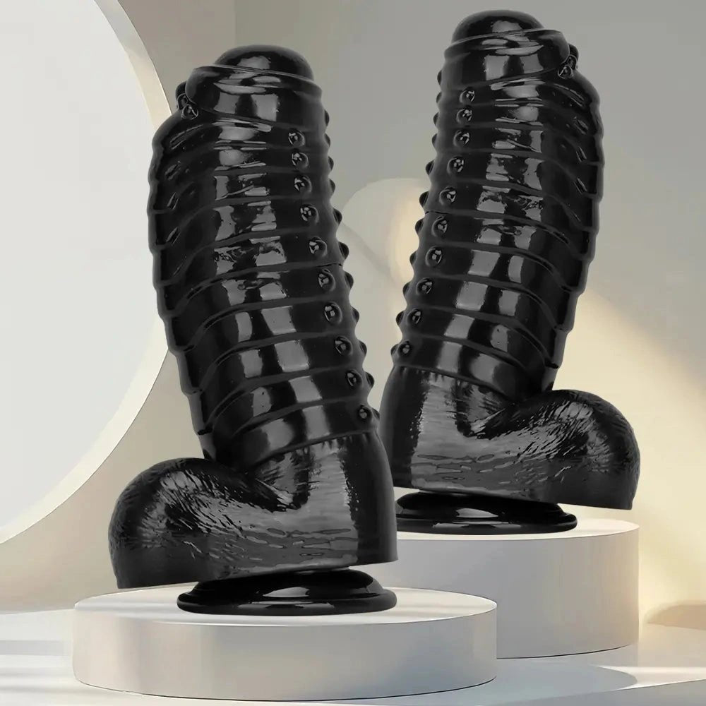 Black ribbed pvc giant dildo, photo 3
